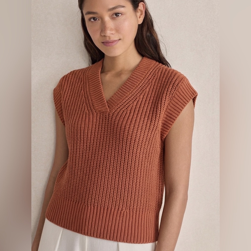 Haven Well Within Organic Cotton Linen Shaker Stitch V-Neck Sweater Vest Clay S
